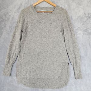 J. Crew Sweater Womens Medium Merino Wool Gray Tunic Rounded Hem Ribbed Trim